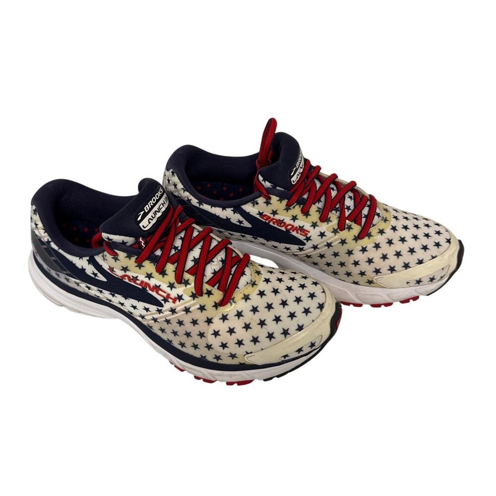 Brooks Launch 3 Running Shoes Womens 8 White Navy Red Excellent Stars Patriotic - Picture 3 of 8